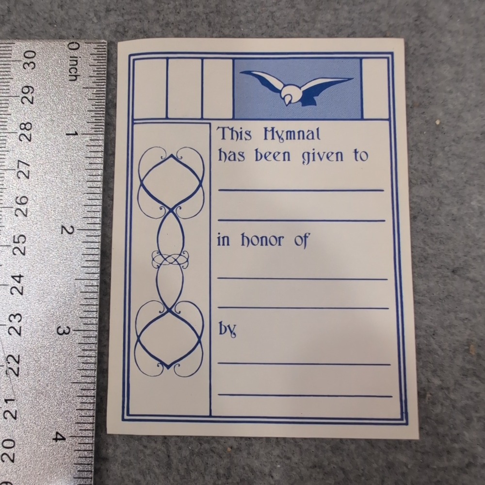 Vintage Blank Blue Dove Hymnal Dedication Bookplate Label Unused Cream Paper - Picture 1 of 2